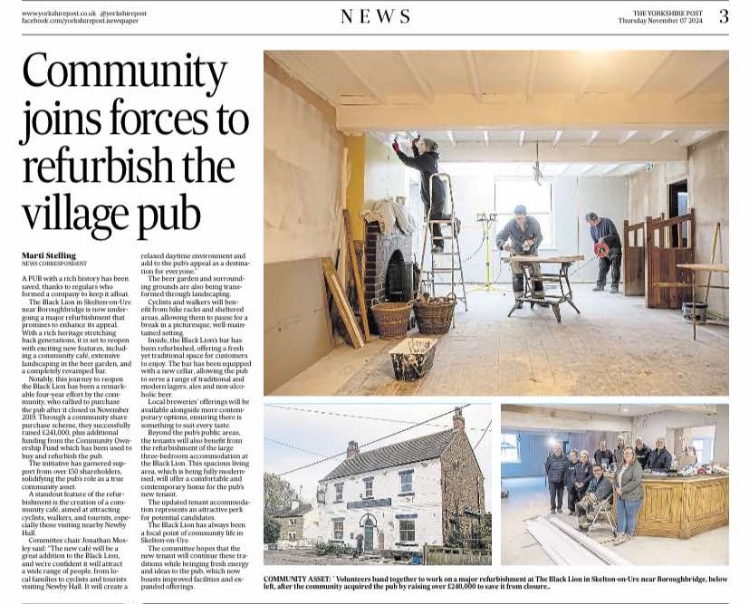 The Black Lion, Skelton-on-Ure: Yorkshire village pub undergoing huge refurbishment after being saved by locals | The Yorkshire&nbsp;Post
